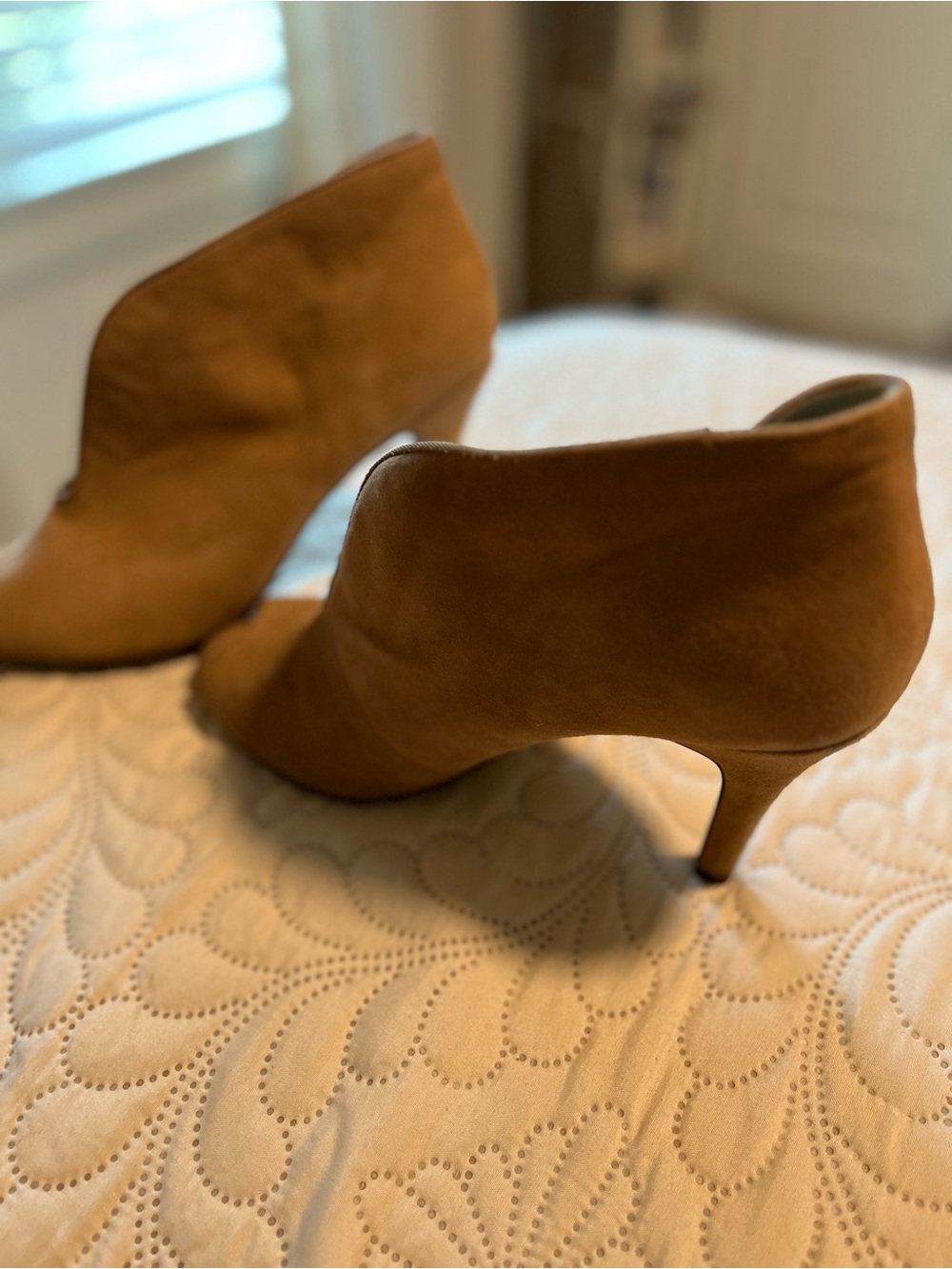 Suede Ankle Booties - Tan with Leather